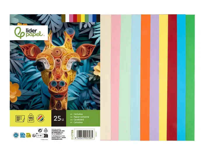 Liderpapel Cartulina 50x65 cm 180g/m2 Paquete de 25 Hojas Colores Surtidos