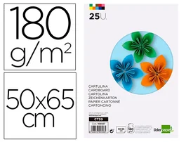 Liderpapel Cartulina 50x65 cm 180g/m2 Paquete de 25 Hojas Colores Surtidos