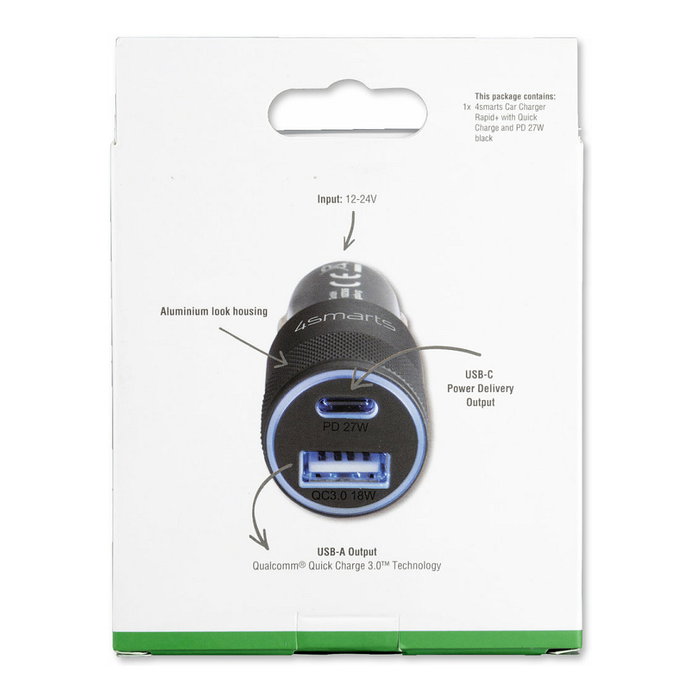 4smarts Cargador Coche Rapid+ con Quick Charge y PD 27W Negro 464448