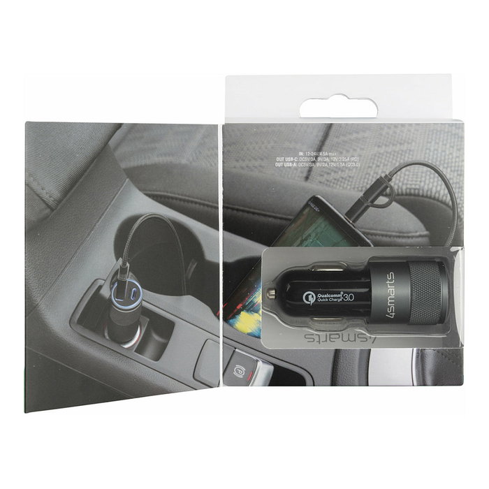 4smarts Cargador Coche Rapid+ con Quick Charge y PD 27W Negro 464448