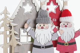 DKD Home Decor Decoración Navidad Tradicional Santa Rojo Gris Madera 4 x 20 x 15 cm (6 Unidades)