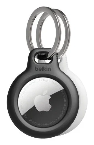 Belkin Funda y Llavero Secure Holder Resistente a Rayones para AirTag de Apple, Pack de 2 unidades, Negro y Blanco