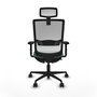 Silla de oficina Haches con mecanismo Sincro/Traslack tapizada con Tela color Verde esmeralda y malla color Blanco. Equipada con lumbar 1D, Brazos 2D, Cabecero 2D y Ruedas 65mm nailon