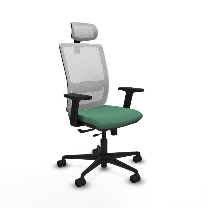 Silla de oficina Haches con mecanismo Sincro/Traslack tapizada con Tela color Verde esmeralda y malla color Blanco. Equipada con lumbar 1D, Brazos 2D, Cabecero 2D y Ruedas 65mm nailon Silla de oficina Haches con mecanismo Sincro/Traslack tapizada con Tela color Verde esmeralda y malla color Blanco. Equipada con lumbar 1D, Brazos 2D, Cabecero 2D y Ruedas 65mm nailon
