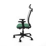 Silla de oficina Haches con mecanismo Sincro/Traslack tapizada con Tela color Verde esmeralda y malla color Blanco. Equipada con lumbar 1D, Brazos 2D, Cabecero 2D y Ruedas 65mm nailon