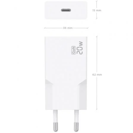 Aisens Cargador de Pared GaN Ultra Delgado 20W PD3.0 USB-C A110-0997, Blanco, con Protecciones, Chip Inteligente, Compatible con Múltiples Dispositivos