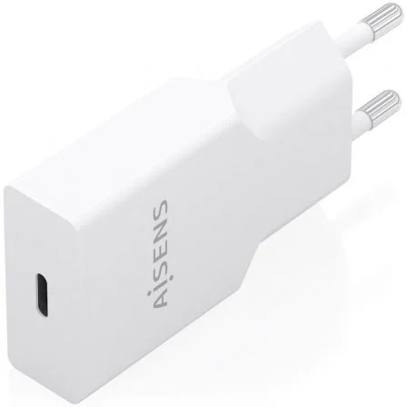 Aisens Cargador de Pared GaN Ultra Delgado 20W PD3.0 USB-C A110-0997, Blanco, con Protecciones, Chip Inteligente, Compatible con Múltiples Dispositivos