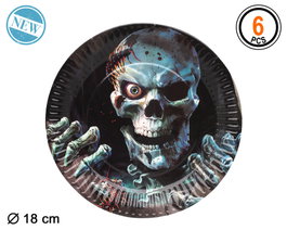 Atosa Plato de cartón Halloween diseño calavera con manos esqueléticas