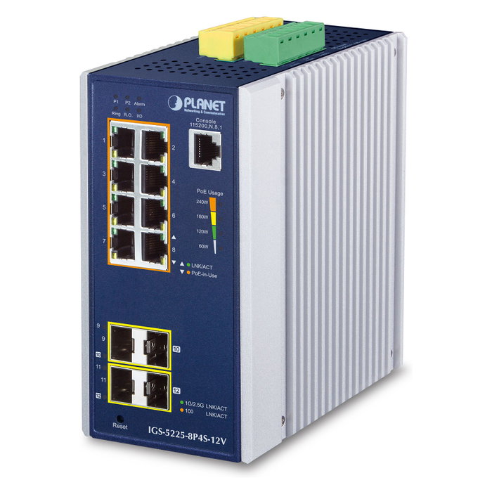Planet PLANET Industrial 8-Port GE PoE+ 2*1G SFP+ 2*2,5G SFP Planet PLANET Industrial 8-Port GE PoE+ 2*1G SFP+ 2*2,5G SFP
