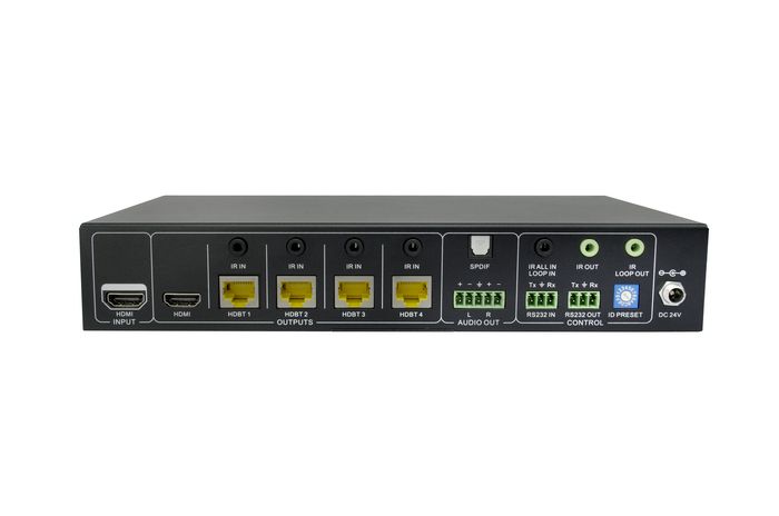 Vivolink VLHDBSP1X4V2 Divisor HDBaseT 2.0 1x4 con Bucle HDMI, 4 Salidas HDBaseT 4K 60Hz, Transmision por CAT hasta 70m con PoC, Audio Analógico y Digital, Control IR y RS232