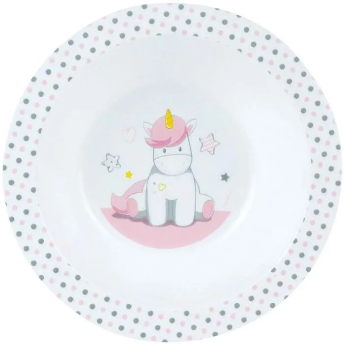 Fun House Set de Vajilla Infantil Unicornio 006319 - 2 Platos, 2 Cubiertos y 1 Peluche