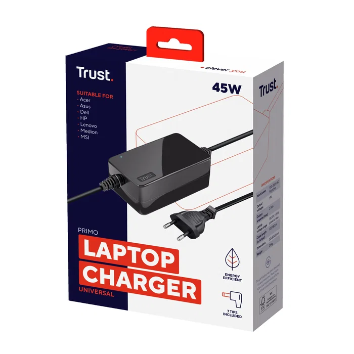 Trust Cargador Universal Primo 45 W con 6 Conectores, Negro Trust Cargador Universal Primo 45 W con 6 Conectores, Negro