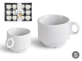 Vessia Taza Porcelana Apilable 90 ml 8 x 5 x 6 cm Blanca (Set de 48)