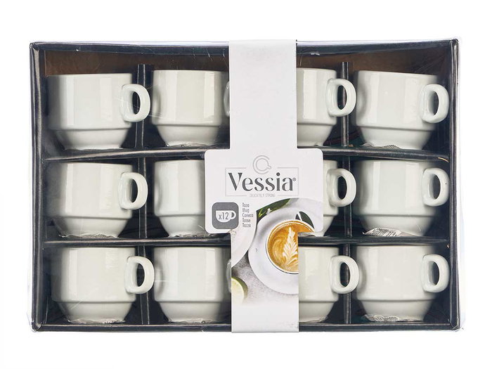 Vessia Taza Porcelana Apilable 90 ml 8 x 5 x 6 cm Blanca (Set de 48)