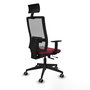 Silla de oficina Horna con mecanismo Sincro/Traslack tapizada con Tela color Granate y malla color Gris. Equipada con lumbar 1D, Brazos 1D, Cabecero Fijo y Ruedas 65 mm parqué