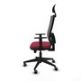 Silla de oficina Horna con mecanismo Sincro/Traslack tapizada con Tela color Granate y malla color Gris. Equipada con lumbar 1D, Brazos 1D, Cabecero Fijo y Ruedas 65 mm parqué