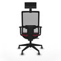 Silla de oficina Horna con mecanismo Sincro/Traslack tapizada con Tela color Granate y malla color Gris. Equipada con lumbar 1D, Brazos 1D, Cabecero Fijo y Ruedas 65 mm parqué