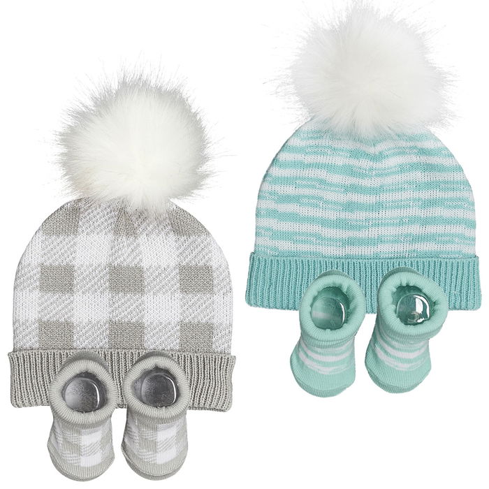 Tom et Zoe Conjunto Gorro Y Calcetines Modelos Surtidos Cuadros Grises Rayas Azules