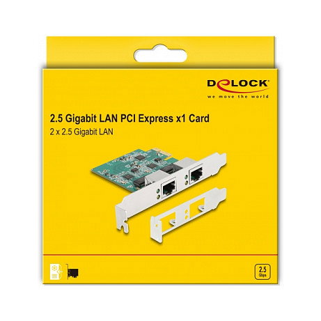 DeLOCK PCI Express x1 Tarjeta de Red LAN 2.5 Gigabit con 2 Puertos RJ45, RTL8125, Interna, Ethernet 2500 Mbit/s, para PC, Blanco