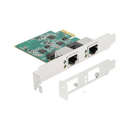 DeLOCK Tarjeta de Red PCI Express x1 (2.5 Gigabit LAN) con 2 Puertos RJ45, Ethernet 2500 Mbit/s, 10/100/1000Base-T, PCIe 2.1, Interna, Blanca, para Windows 10/11 y Linux