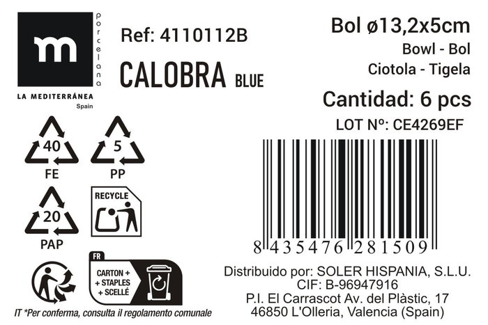 La Mediterranea Bol Calobra Azul ø13,2x5cm de 24 unidades