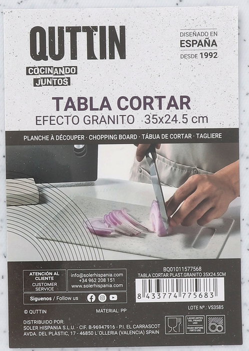 Quttin Tabla Cortar Plast. Granito 35 x 24.5 cm (18 Unidades)