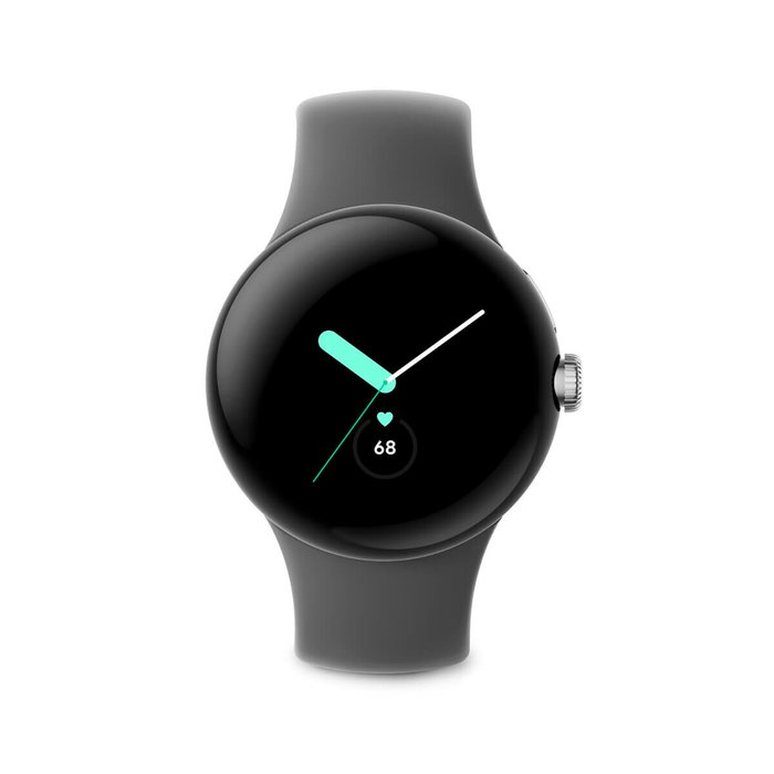 Google Pixel Watch 41mm Plata Pulida Acero Inoxidable Banda Carbón