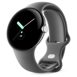Google Pixel Watch 41mm Plata Pulida Acero Inoxidable Banda Carbón