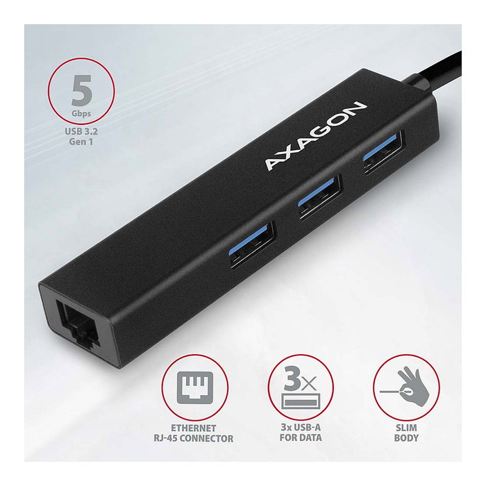 Axagon HMA-GL3A Multiport-Hub con 3x USB-A, Gbit-LAN y microSD Axagon HMA-GL3A Multiport-Hub con 3x USB-A, Gbit-LAN y microSD