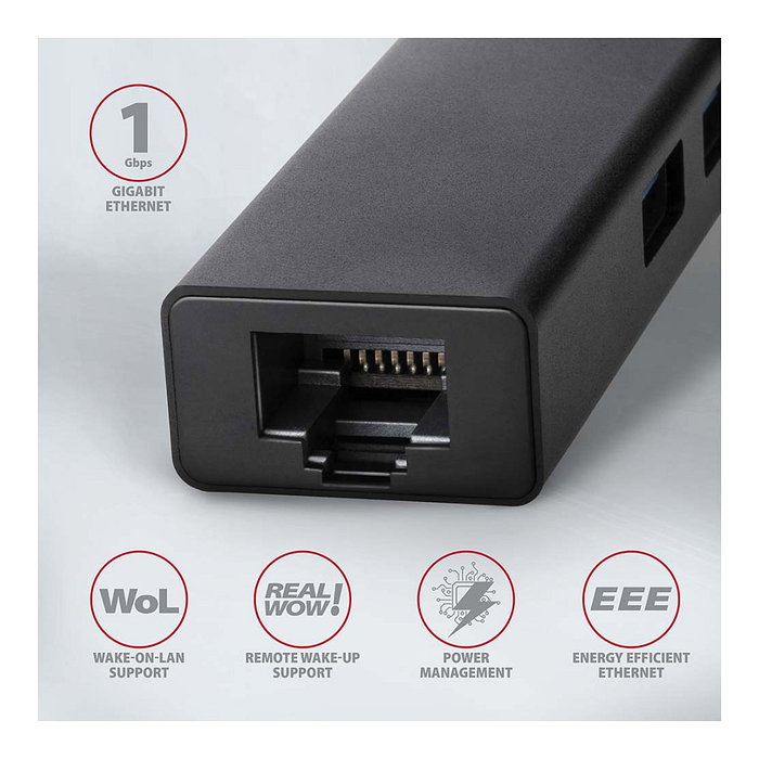 Axagon HMA-GL3A Multiport-Hub con 3x USB-A, Gbit-LAN y microSD Axagon HMA-GL3A Multiport-Hub con 3x USB-A, Gbit-LAN y microSD