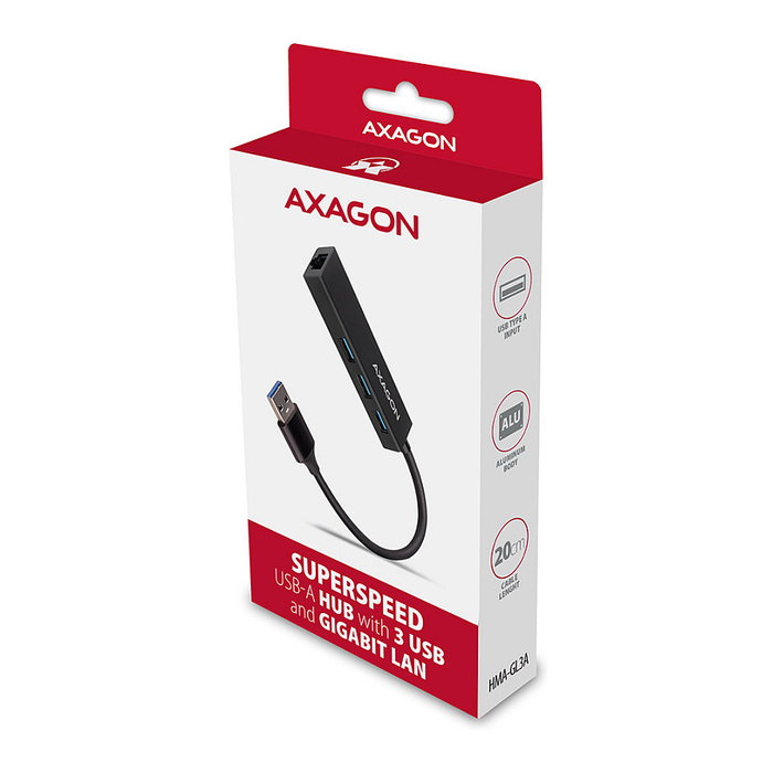 Axagon HMA-GL3A Multiport-Hub con 3x USB-A, Gbit-LAN y microSD Axagon HMA-GL3A Multiport-Hub con 3x USB-A, Gbit-LAN y microSD