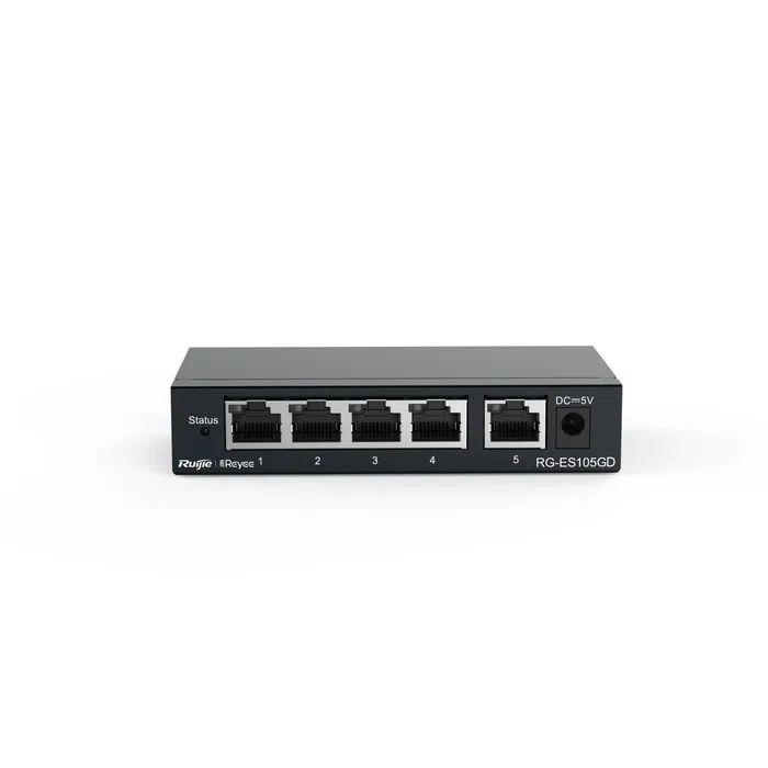 Ruijie Networks Switch No Gestionado RG-ES105GD 5 Puertos Gigabit Ethernet (10/100/1000) Negro sin Ventilador con Ruijie Cloud para Escritorio