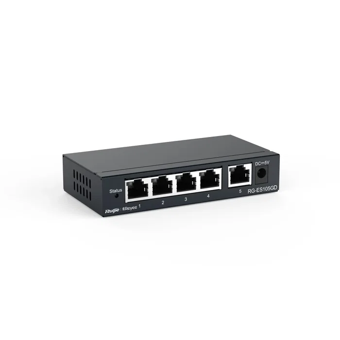 Ruijie Networks Switch No Gestionado RG-ES105GD 5 Puertos Gigabit Ethernet (10/100/1000) Negro sin Ventilador con Ruijie Cloud para Escritorio