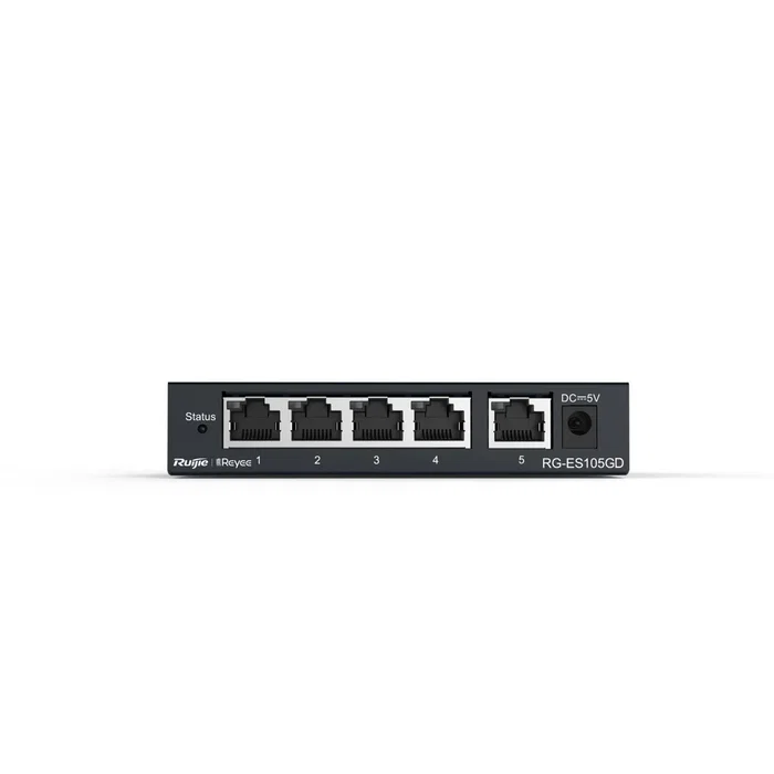 Ruijie Networks Switch No Gestionado RG-ES105GD 5 Puertos Gigabit Ethernet (10/100/1000) Negro sin Ventilador con Ruijie Cloud para Escritorio
