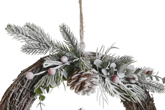 DKD Home Decor Corona Navidad Tradicional Mimbre Piña Natural 7 x 32 x 32 cm (2 Unidades)