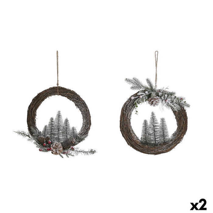 DKD Home Decor Corona de Mimbre Piña 32x7x32 Nevado Surtido de 2