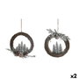 DKD Home Decor Corona de Mimbre Piña 32x7x32 Nevado Surtido de 2