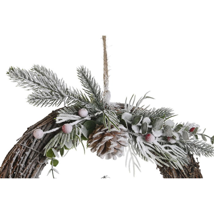 DKD Home Decor Corona de Mimbre Piña 32x7x32 Nevado Surtido de 2
