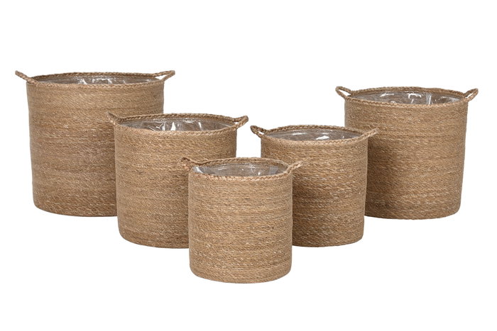 DKD Home Decor Set de 5 Cestos de Fibra Natural 37x37x36 cm