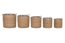 DKD Home Decor Set de 5 Cestos de Fibra Natural 37x37x36 cm