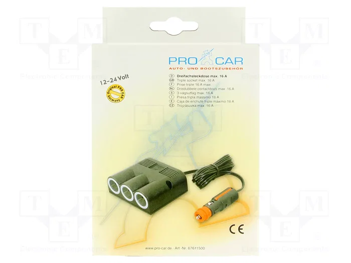 PRO CAR Divisor para mechero de coche negro x3
