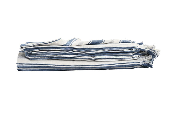 DKD Home Decor Plaid Azul Gris 260 x 160 cm Algodón Reciclado Poliéster Rayas Multiusos Hecho a Mano
