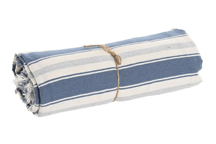 DKD Home Decor Plaid Azul Gris 260 x 160 cm Algodón Reciclado Poliéster Rayas Multiusos Hecho a Mano
