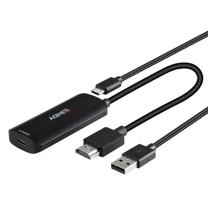 Lindy Adaptador USB-C a HDMI 43423 - 0.2 m - USB-C Hembra a HDMI Macho/Hembra - Negro - 4K 60Hz 18Gbit/s DisplayPort Alt Mode