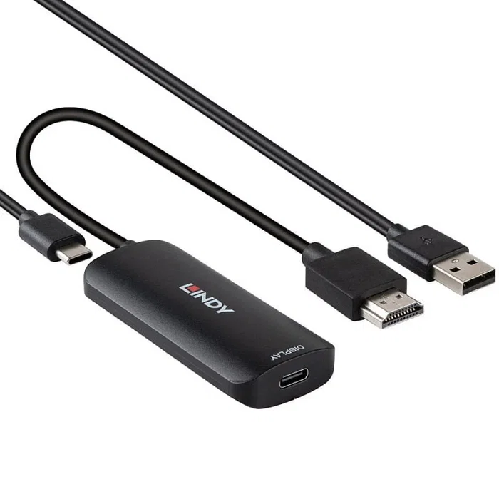 Lindy Adaptador USB-C a HDMI 43423 - 0.2 m - USB-C Hembra a HDMI Macho/Hembra - Negro - 4K 60Hz 18Gbit/s DisplayPort Alt Mode