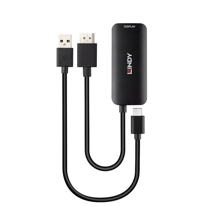 Lindy Adaptador USB-C a HDMI 43423 - 0.2 m - USB-C Hembra a HDMI Macho/Hembra - Negro - 4K 60Hz 18Gbit/s DisplayPort Alt Mode