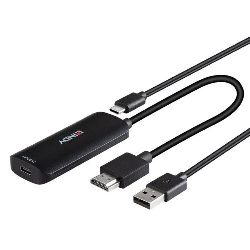 Lindy 43423 Adaptador de Cable de Vídeo 0,2 m USB Tipo C a HDMI + USB Type-C Negro