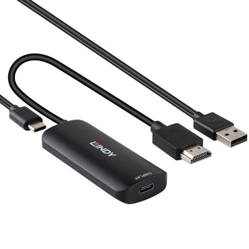 Lindy 43423 Adaptador de Cable de Vídeo 0,2 m USB Tipo C a HDMI + USB Type-C Negro