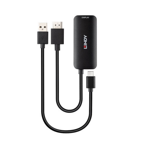 Lindy 43423 Adaptador de Cable de Vídeo 0,2 m USB Tipo C a HDMI + USB Type-C Negro