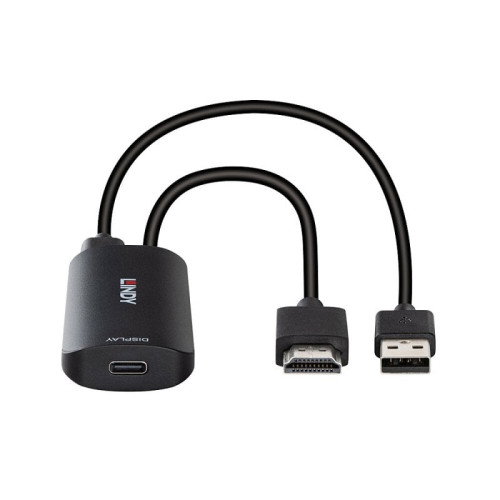 Lindy 43423 Adaptador de Cable de Vídeo 0,2 m USB Tipo C a HDMI + USB Type-C Negro